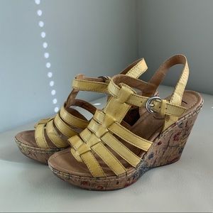 Yellow sandals with floral heels